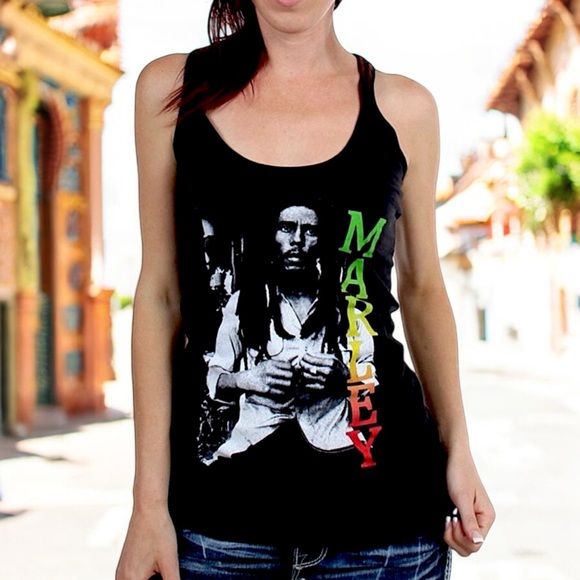 Zion Rootswear Women's Black Bob Marley Rasta Racerback Tank Top - Picture 2 of 12